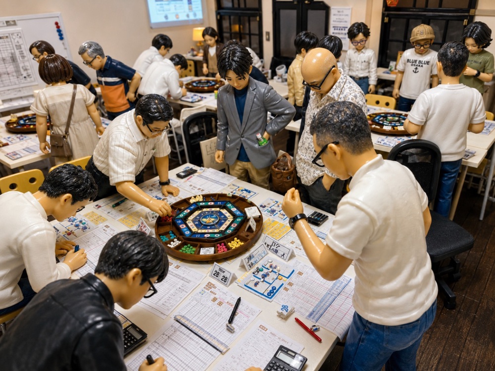 MG研修のゲーム盤を囲む参加者